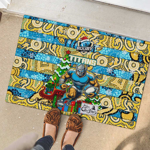 Titans Rugby Merry Christmas Rubber Doormat Indigenous Australian Art