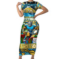 Custom Titans Rugby Merry Christmas Short Sleeve Bodycon Dress Indigenous Australian Art