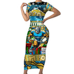 Custom Titans Rugby Merry Christmas Short Sleeve Bodycon Dress Indigenous Australian Art