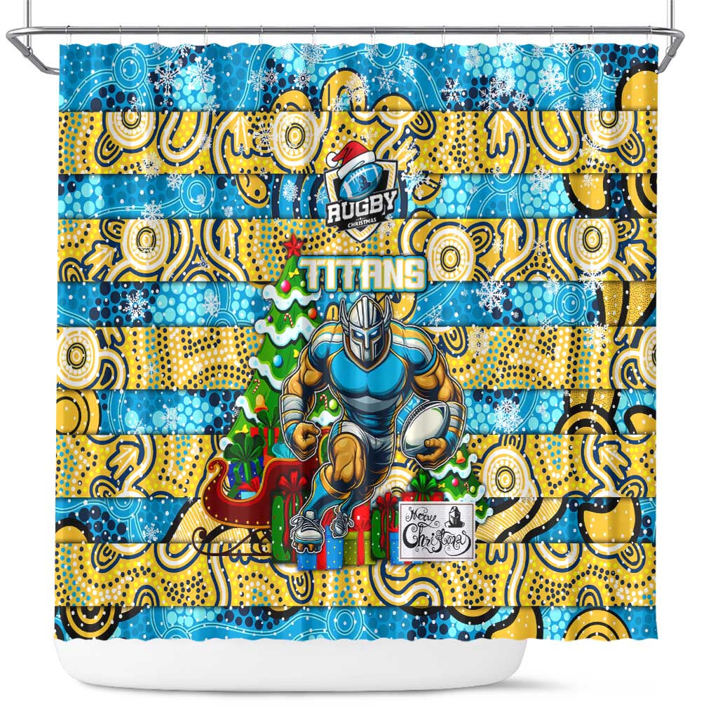 Titans Rugby Merry Christmas Shower Curtain Indigenous Australian Art
