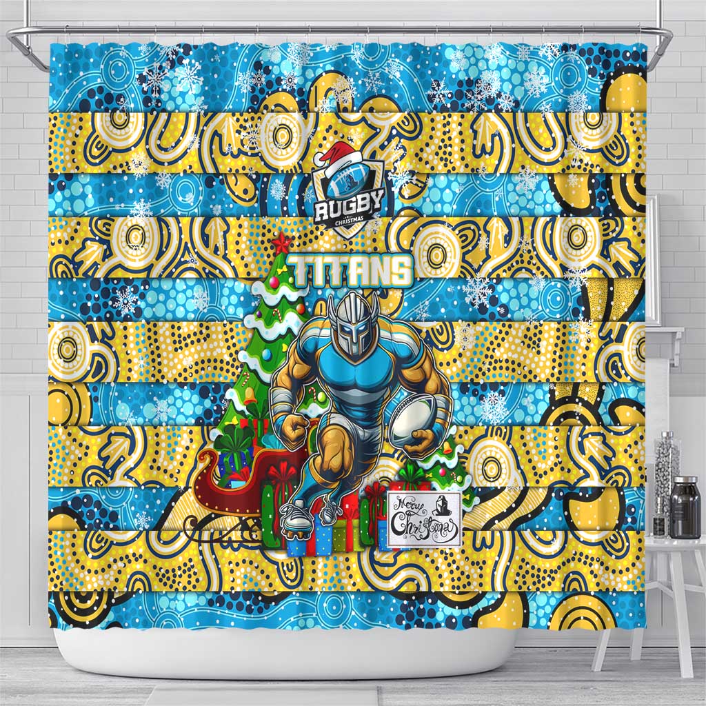 Titans Rugby Merry Christmas Shower Curtain Indigenous Australian Art