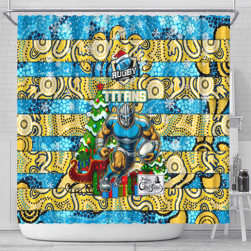 Titans Rugby Merry Christmas Shower Curtain Indigenous Australian Art