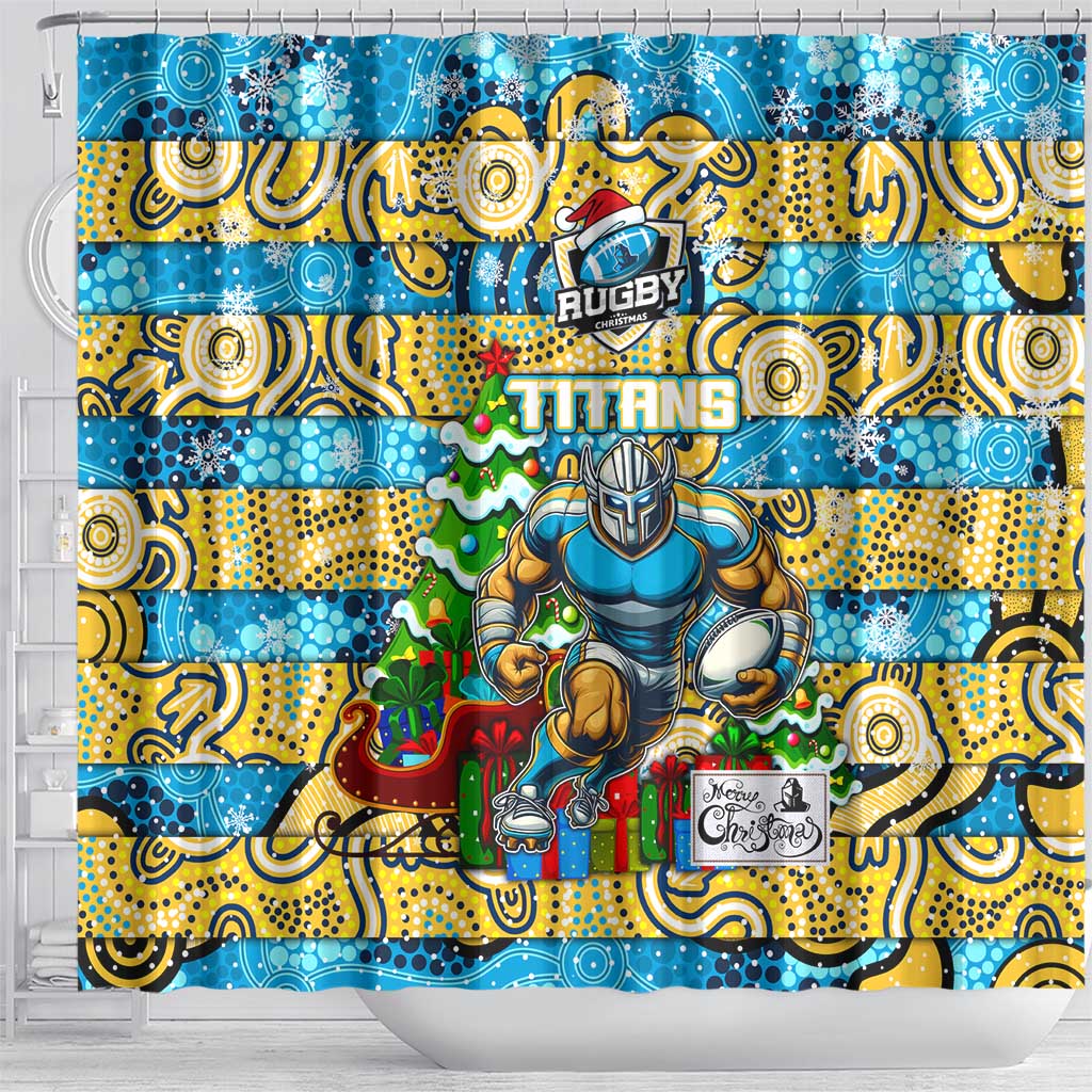 Titans Rugby Merry Christmas Shower Curtain Indigenous Australian Art