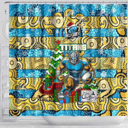 Titans Rugby Merry Christmas Shower Curtain Indigenous Australian Art