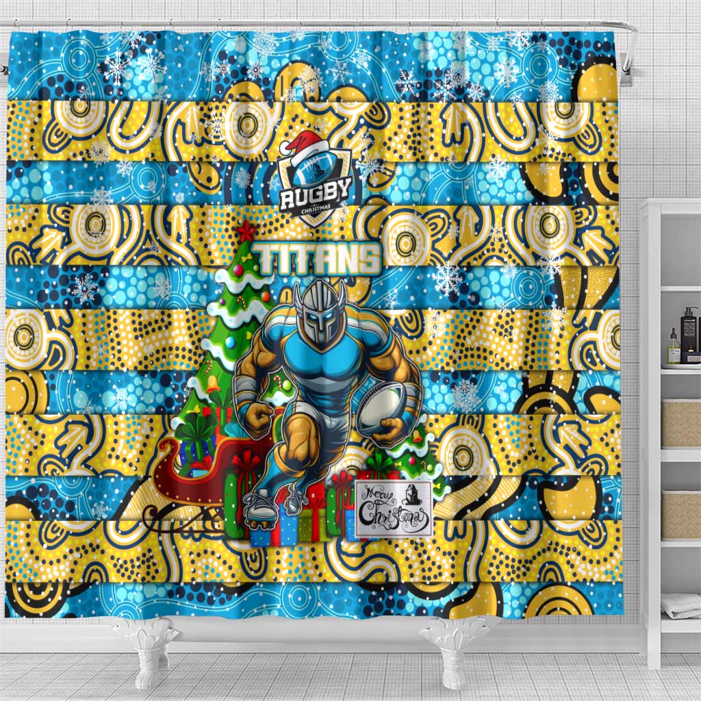 Titans Rugby Merry Christmas Shower Curtain Indigenous Australian Art