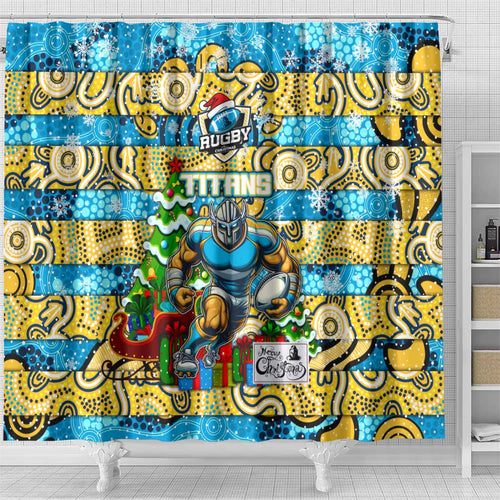 Titans Rugby Merry Christmas Shower Curtain Indigenous Australian Art
