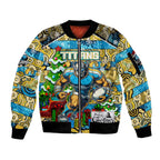 Custom Titans Rugby Merry Christmas Sleeve Zip Bomber Jacket Indigenous Australian Art