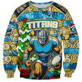 Custom Titans Rugby Merry Christmas Sweatshirt Indigenous Australian Art