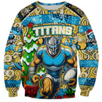 Custom Titans Rugby Merry Christmas Sweatshirt Indigenous Australian Art