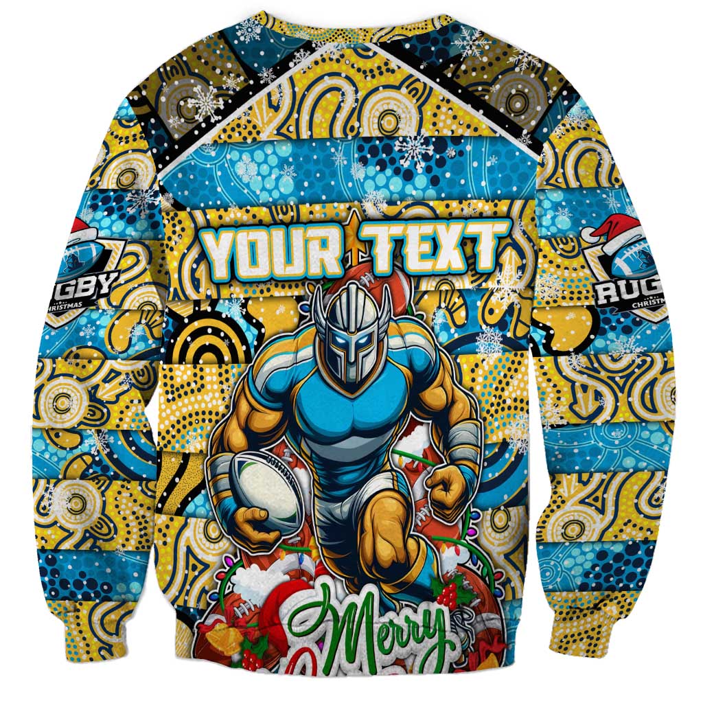 Custom Titans Rugby Merry Christmas Sweatshirt Indigenous Australian Art