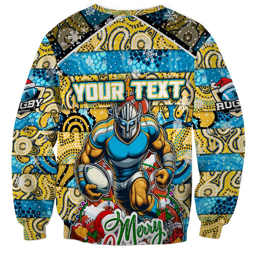 Custom Titans Rugby Merry Christmas Sweatshirt Indigenous Australian Art