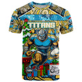 Custom Titans Rugby Merry Christmas T Shirt Indigenous Australian Art