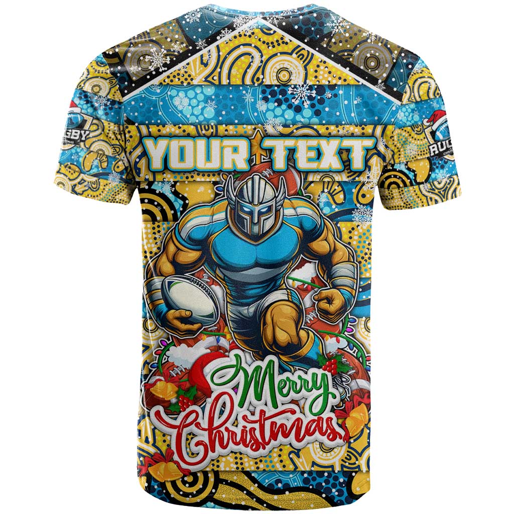 Custom Titans Rugby Merry Christmas T Shirt Indigenous Australian Art