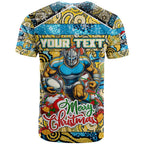 Custom Titans Rugby Merry Christmas T Shirt Indigenous Australian Art