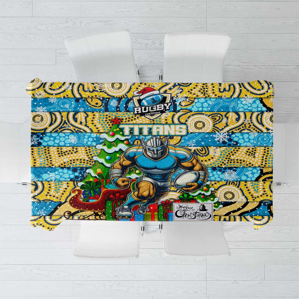 Titans Rugby Merry Christmas Tablecloth Indigenous Australian Art