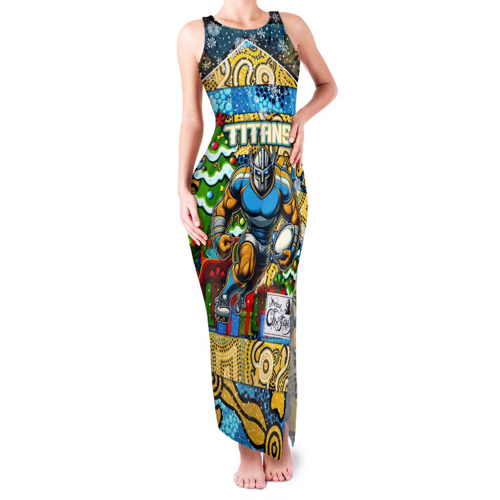 Custom Titans Rugby Merry Christmas Tank Maxi Dress Indigenous Australian Art