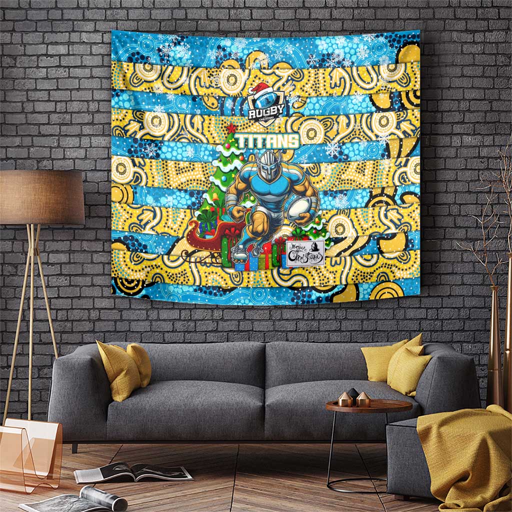 Titans Rugby Merry Christmas Tapestry Indigenous Australian Art