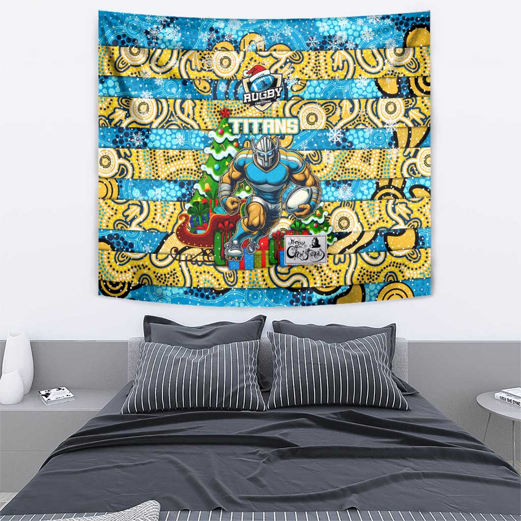 Titans Rugby Merry Christmas Tapestry Indigenous Australian Art