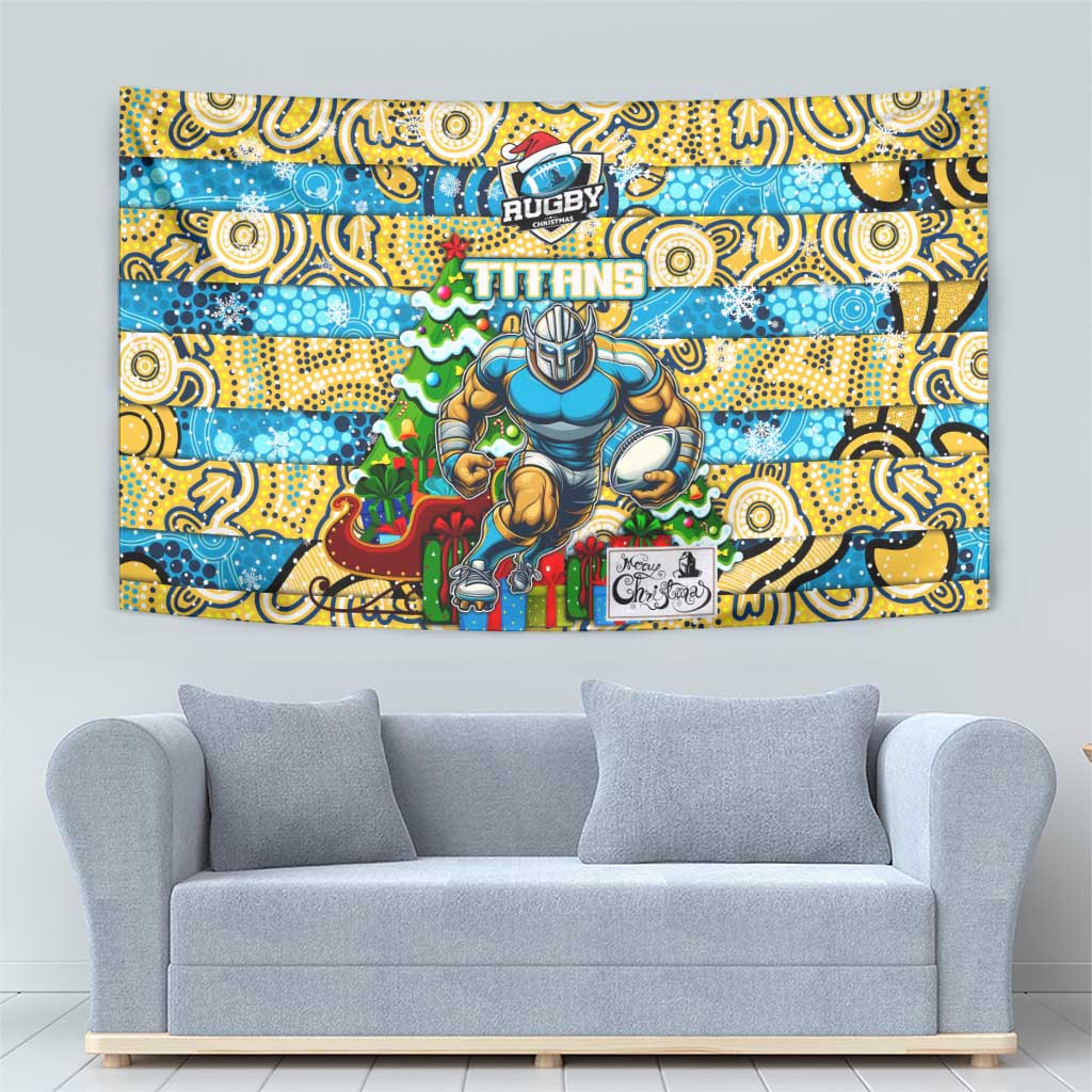 Titans Rugby Merry Christmas Tapestry Indigenous Australian Art