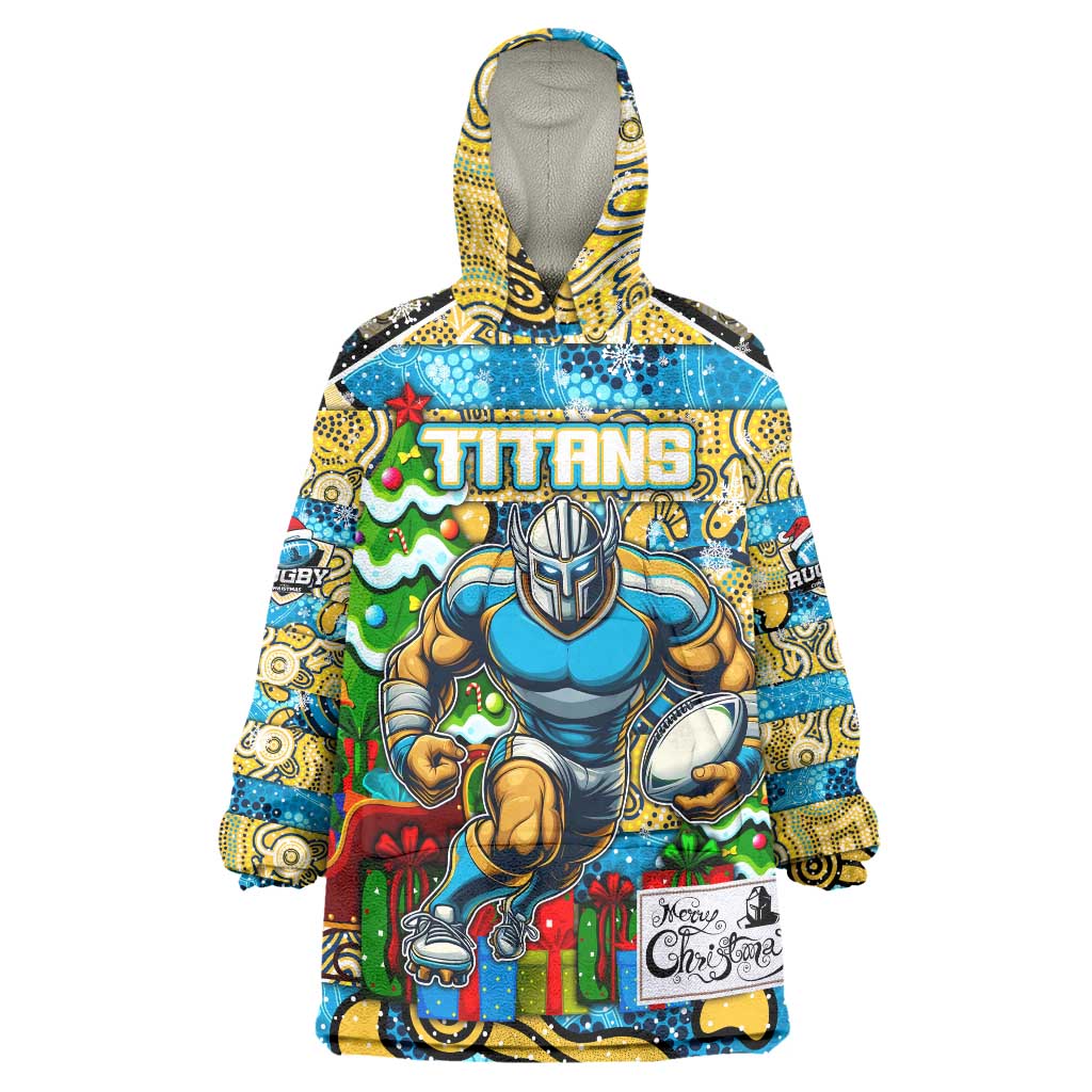 Custom Titans Rugby Merry Christmas Wearable Blanket Hoodie Indigenous Australian Art