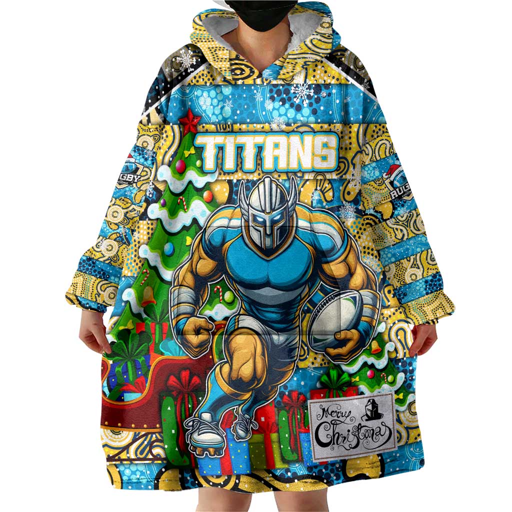 Custom Titans Rugby Merry Christmas Wearable Blanket Hoodie Indigenous Australian Art