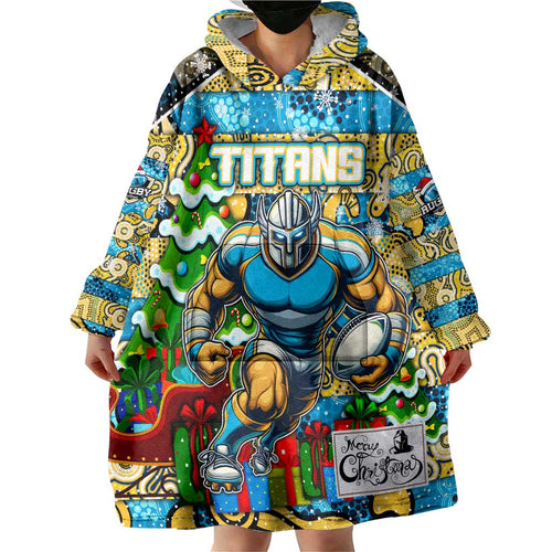 Custom Titans Rugby Merry Christmas Wearable Blanket Hoodie Indigenous Australian Art