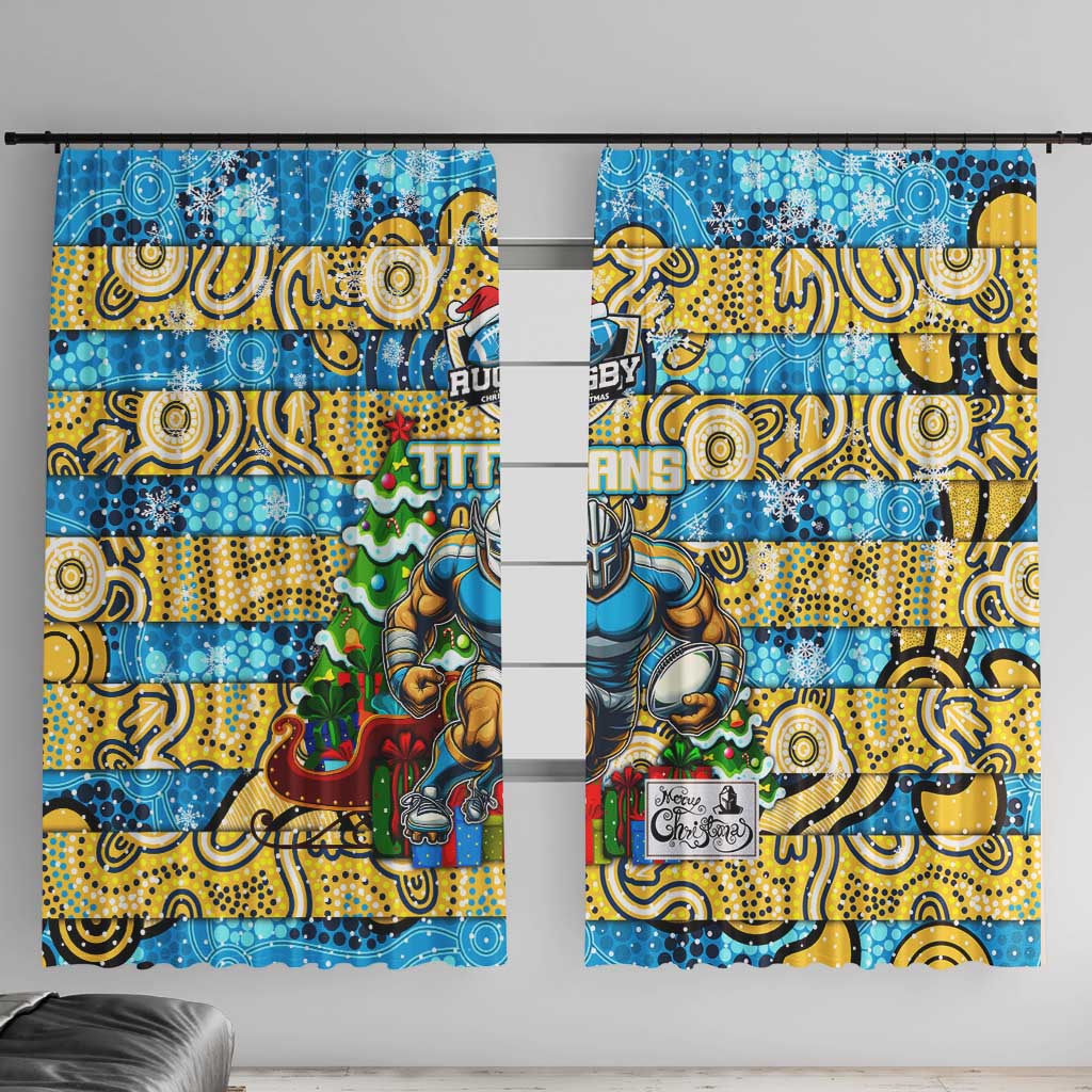 Titans Rugby Merry Christmas Window Curtain Indigenous Australian Art