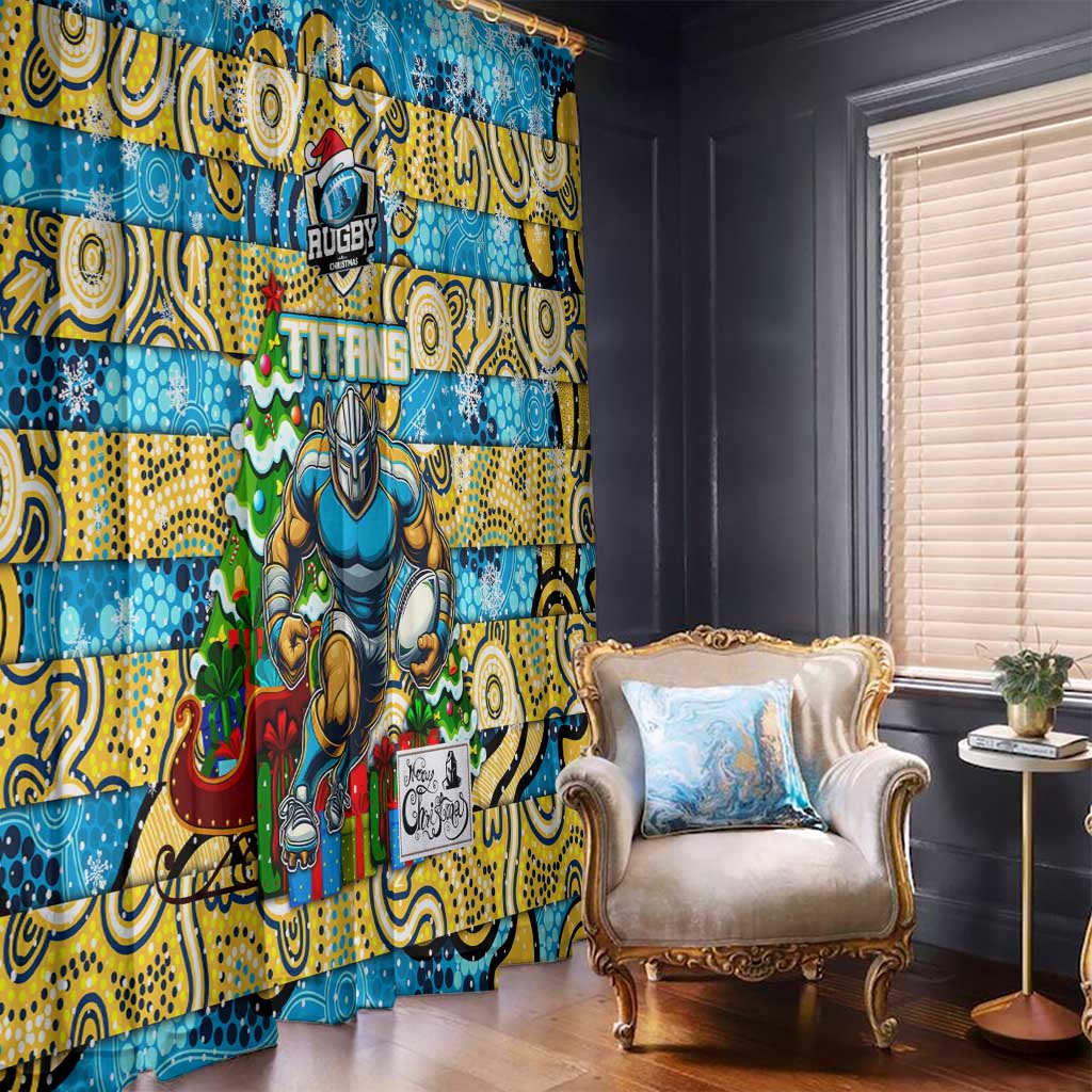 Titans Rugby Merry Christmas Window Curtain Indigenous Australian Art