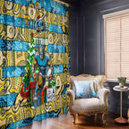 Titans Rugby Merry Christmas Window Curtain Indigenous Australian Art