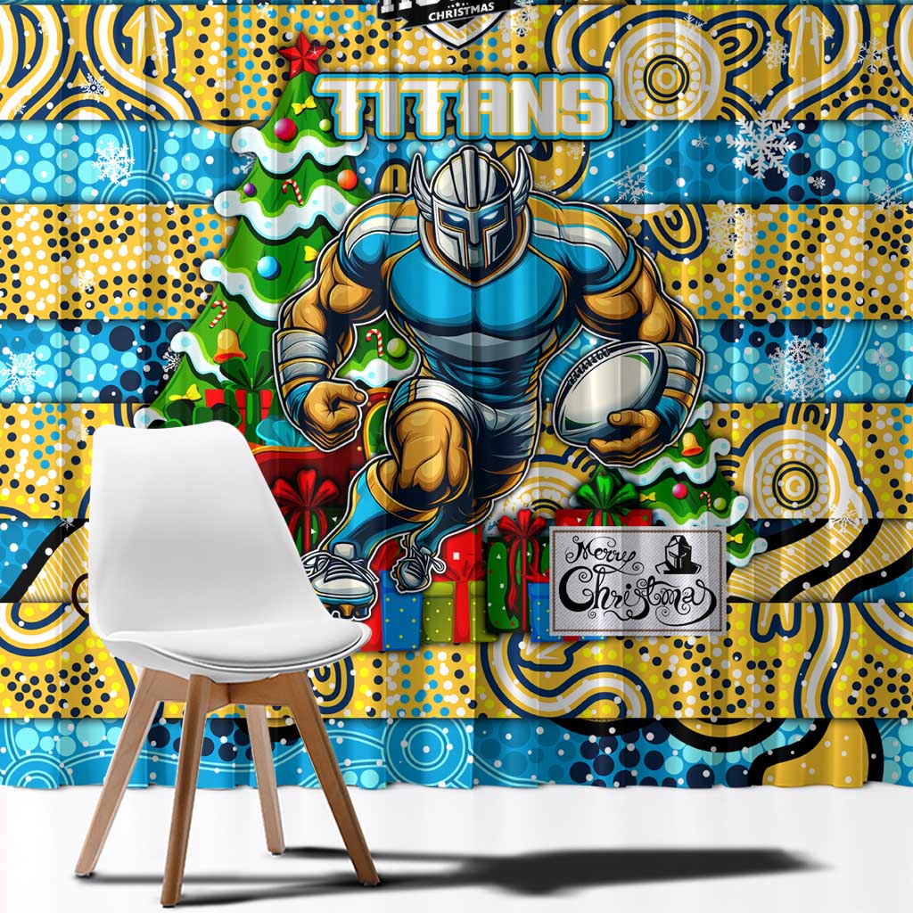 Titans Rugby Merry Christmas Window Curtain Indigenous Australian Art