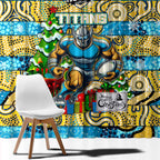 Titans Rugby Merry Christmas Window Curtain Indigenous Australian Art