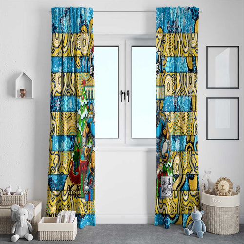 Titans Rugby Merry Christmas Window Curtain Indigenous Australian Art