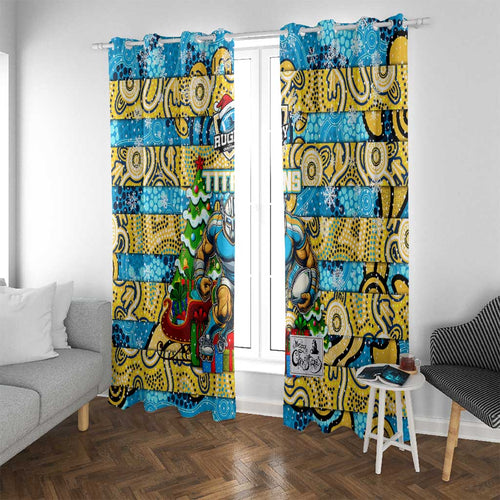 Titans Rugby Merry Christmas Window Curtain Indigenous Australian Art