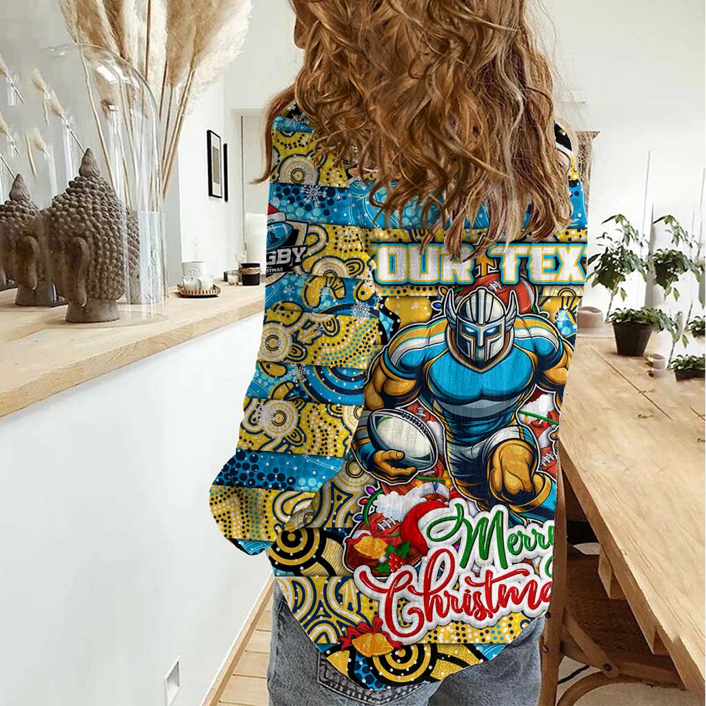 Custom Titans Rugby Merry Christmas Women Casual Shirt Indigenous Australian Art