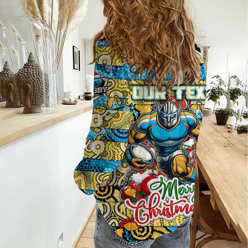 Custom Titans Rugby Merry Christmas Women Casual Shirt Indigenous Australian Art
