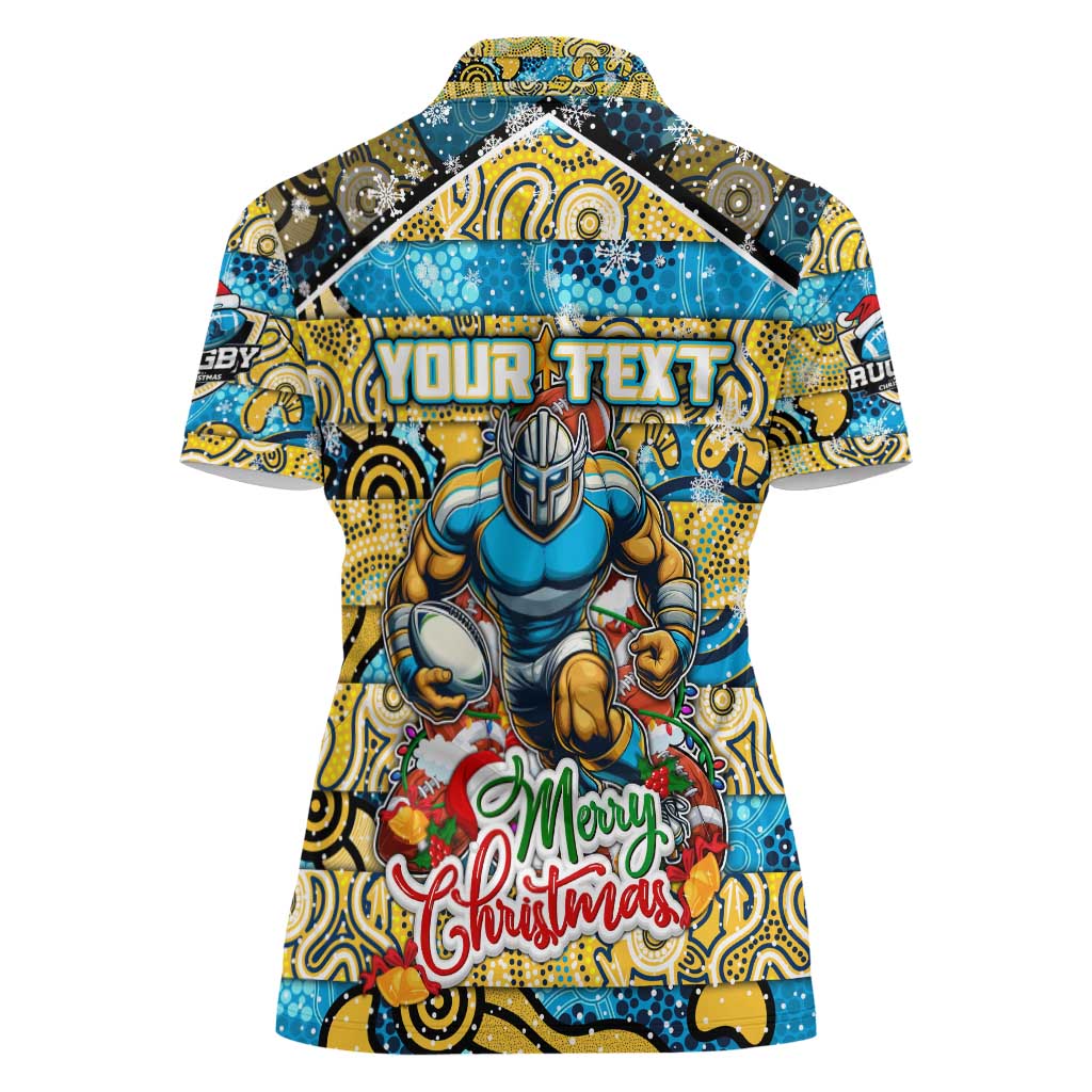 Custom Titans Rugby Merry Christmas Women Polo Shirt Indigenous Australian Art