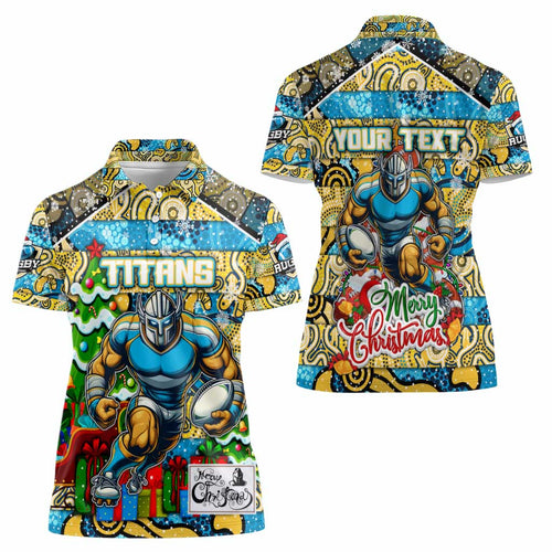 Custom Titans Rugby Merry Christmas Women Polo Shirt Indigenous Australian Art