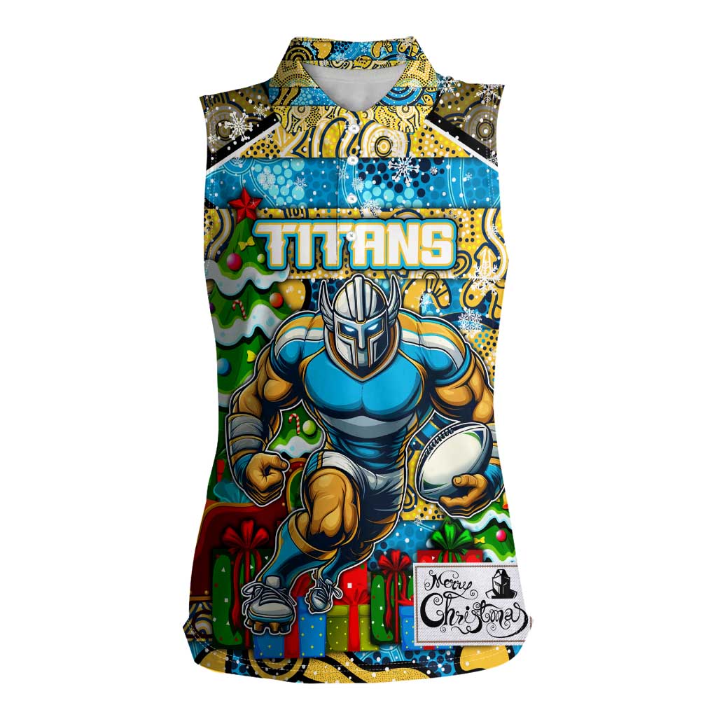 Custom Titans Rugby Merry Christmas Women Sleeveless Polo Shirt Indigenous Australian Art