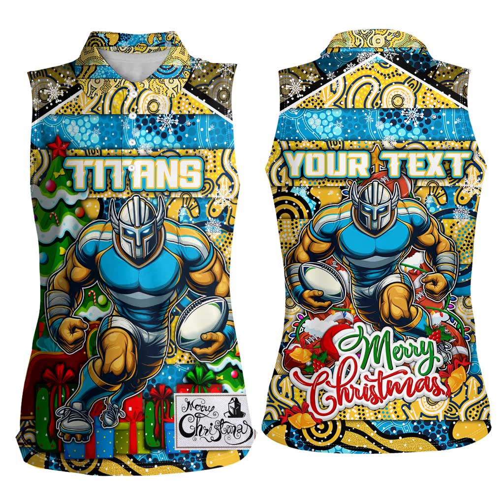 Custom Titans Rugby Merry Christmas Women Sleeveless Polo Shirt Indigenous Australian Art