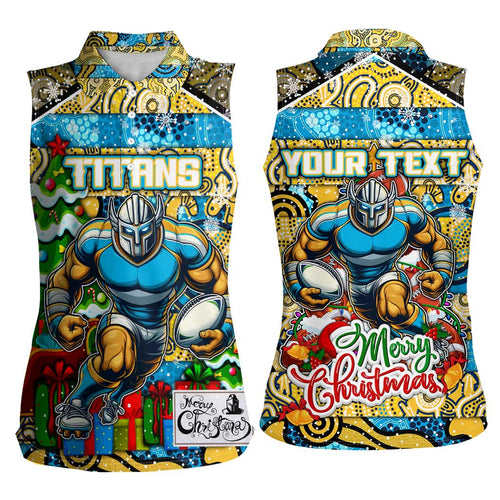 Custom Titans Rugby Merry Christmas Women Sleeveless Polo Shirt Indigenous Australian Art