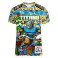 Custom Titans Rugby Merry Christmas Women V-Neck T-Shirt Indigenous Australian Art