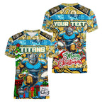 Custom Titans Rugby Merry Christmas Women V-Neck T-Shirt Indigenous Australian Art