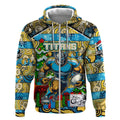 Custom Titans Rugby Merry Christmas Zip Hoodie Indigenous Australian Art