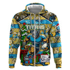 Custom Titans Rugby Merry Christmas Zip Hoodie Indigenous Australian Art