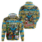 Custom Titans Rugby Merry Christmas Zip Hoodie Indigenous Australian Art
