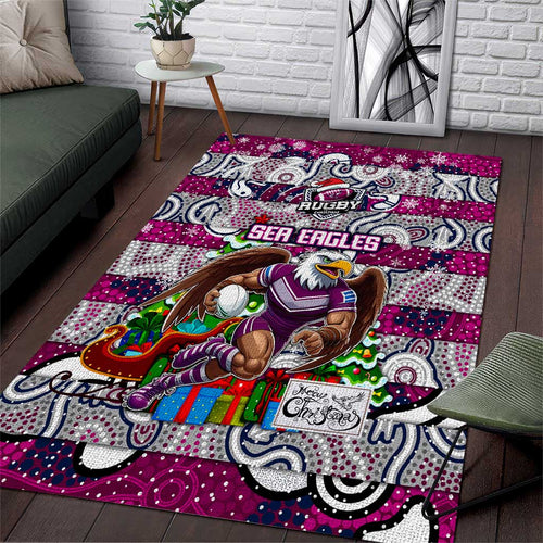 Sea Eagles Rugby Merry Christmas Area Rug Indigenous Australian Art