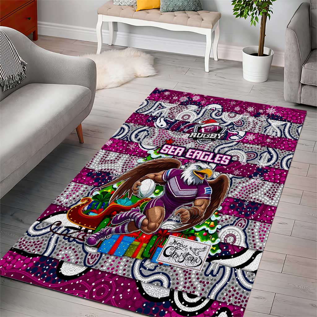 Sea Eagles Rugby Merry Christmas Area Rug Indigenous Australian Art