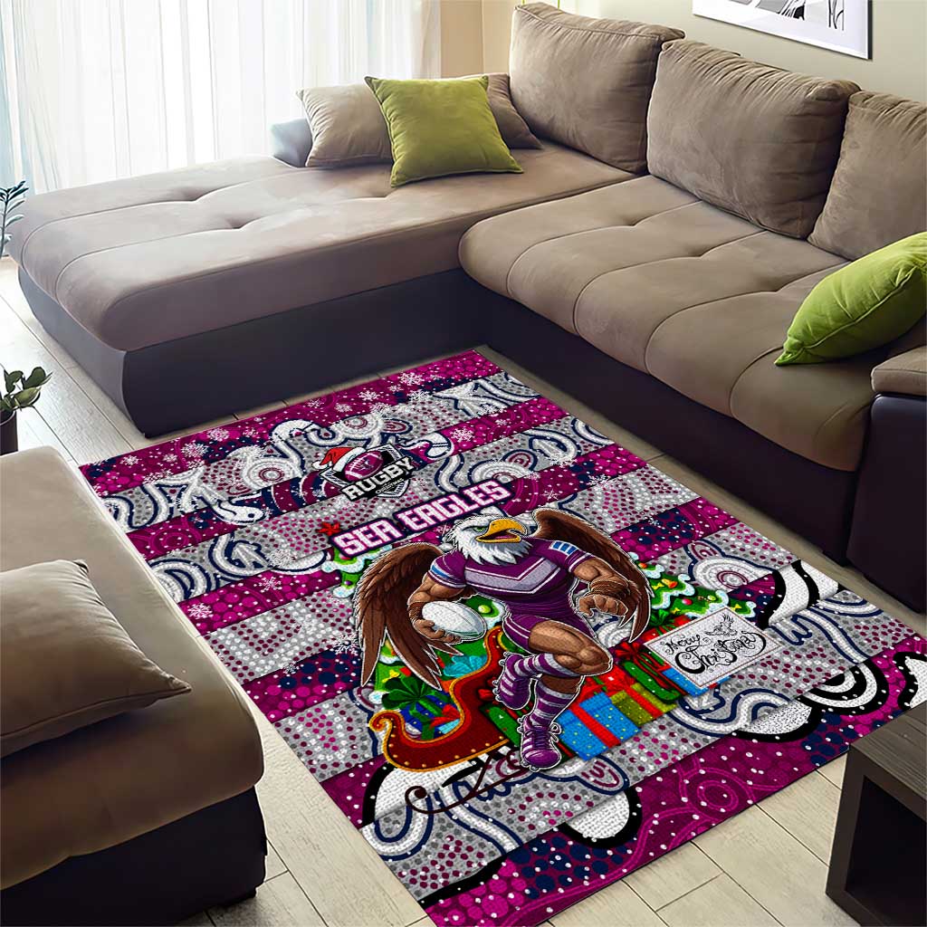 Sea Eagles Rugby Merry Christmas Area Rug Indigenous Australian Art