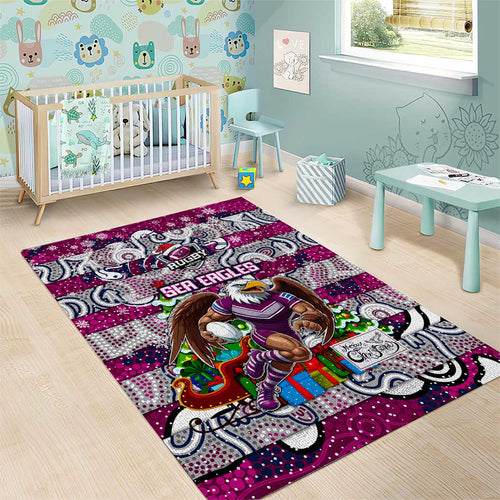 Sea Eagles Rugby Merry Christmas Area Rug Indigenous Australian Art