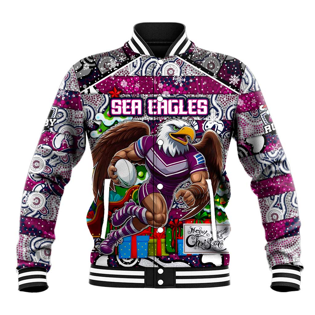Custom Sea Eagles Rugby Merry Christmas Baseball Jacket Indigenous Australian Art